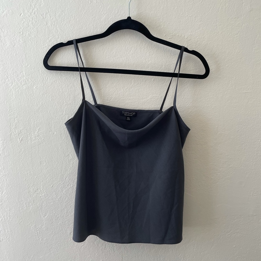 TOPSHOP grey crop top with cowl neck